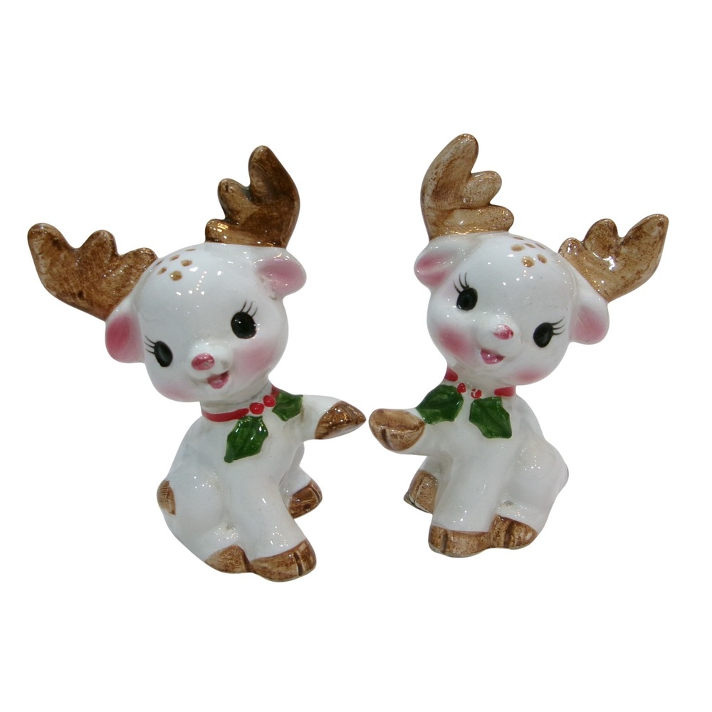 Vintage Lefton Christmas Reindeer Couple Salt and Pepper Shakers Japan